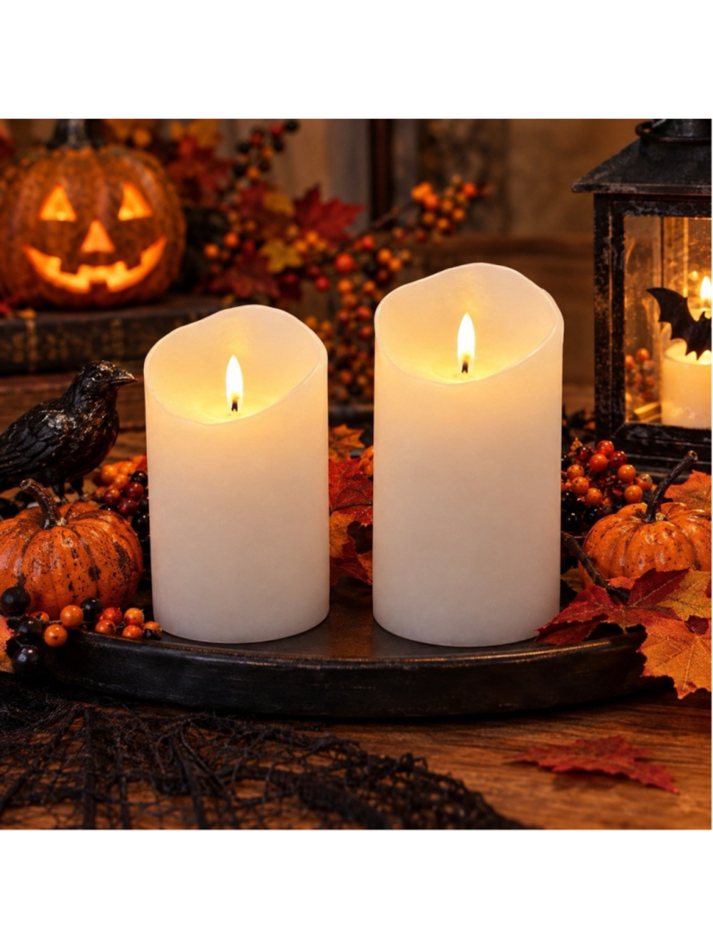 2 Unmatched Pillar Flameless Candles -Halloween Safe-holidays-festive-Christmas